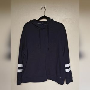 Plus Size Navy Blue White Stripes Fleece Pullover Hoodie Size XXL